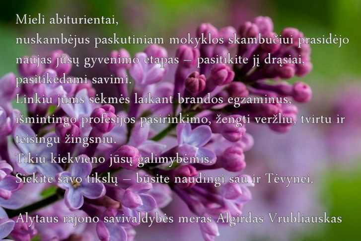 Mero Algirdo Vrubliausko sveikinimas abiturientams