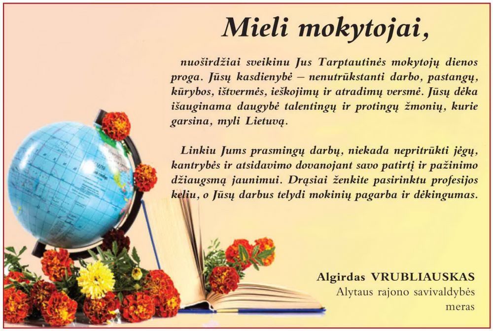 Mero A.Vrubliausko sveikinimas mokytojams