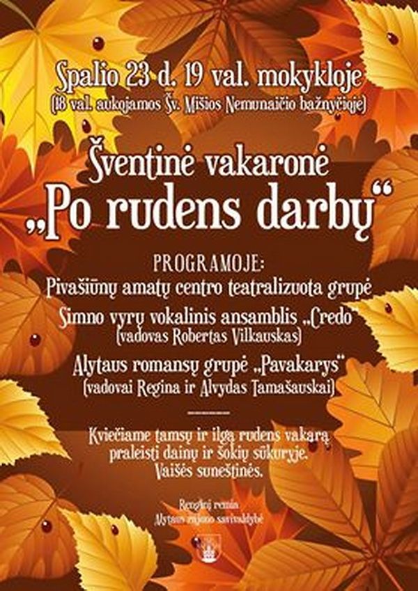 Penktadienį Nemunaityje – šventinė vakaronė „Po rudens darbų“