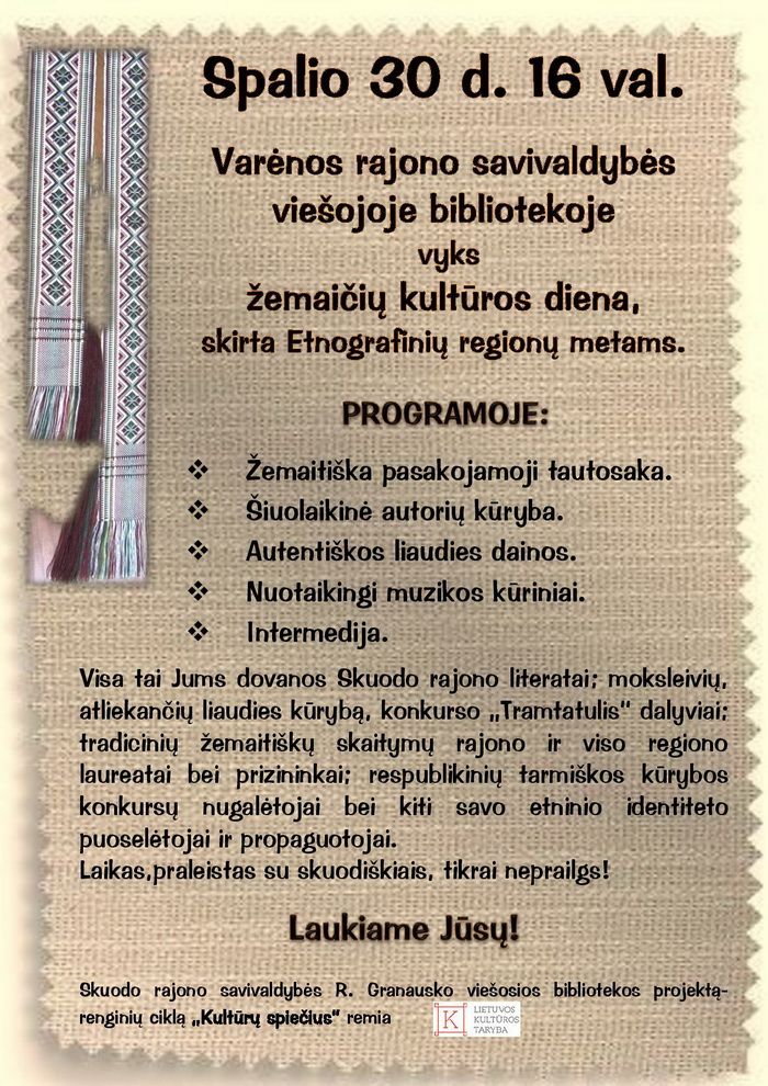 Penktadienį Varėnoje – žemaičių kultūros diena!