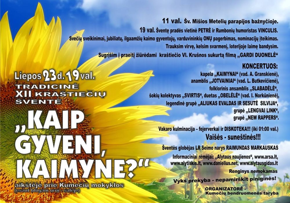šį šeštadienį kviečiame atvykti į Kumečių šventę “Kaip gyveni kaimyne”?
