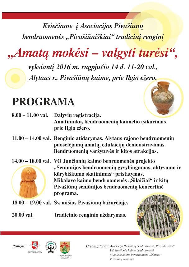 Renginys Pivašiūnuose – „Amatą mokėsi – valgyti turėsi“!