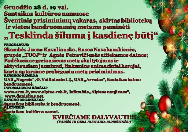 Spalio 28-ąją Santaikoje – šventinis prisiminimų vakaras “Tesklinda šilumą į kasdienę būtį”