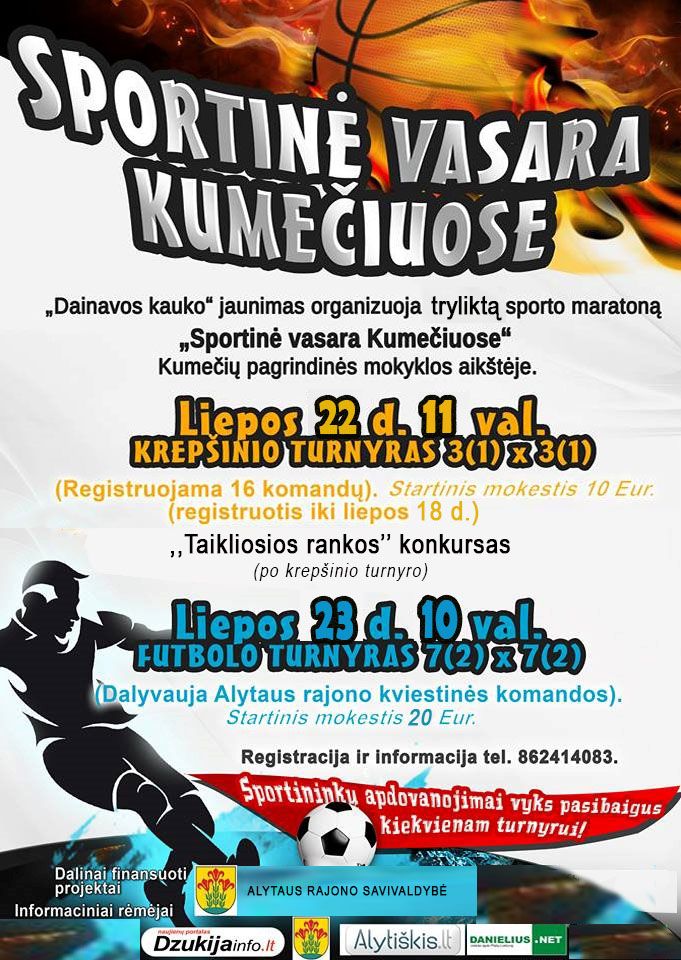 Liepos 22-ąją ir 23-iąją Kumečiuose – krepšinio ir futbolo turnyrai!