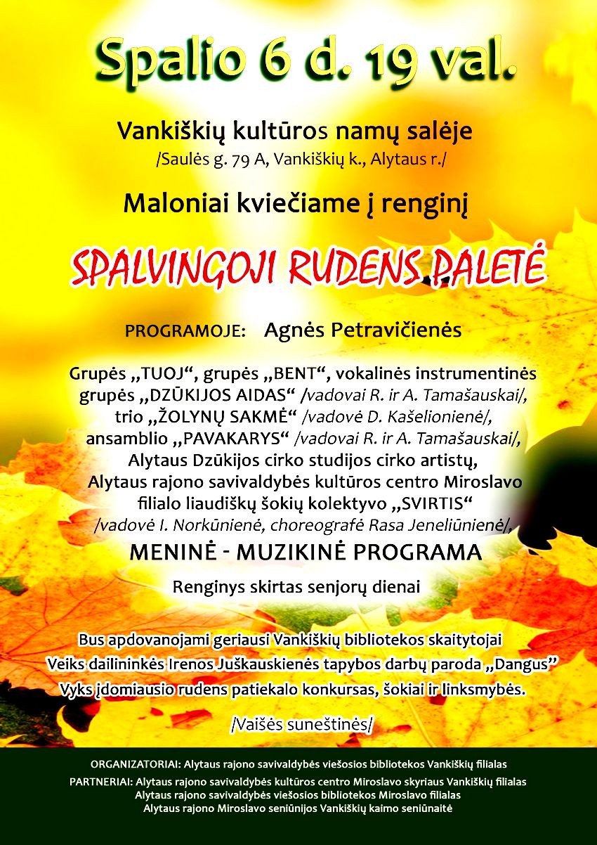 Spalio 6-ąją Vankiškiuose – “Spalvingosios rudens paletės” šventė!