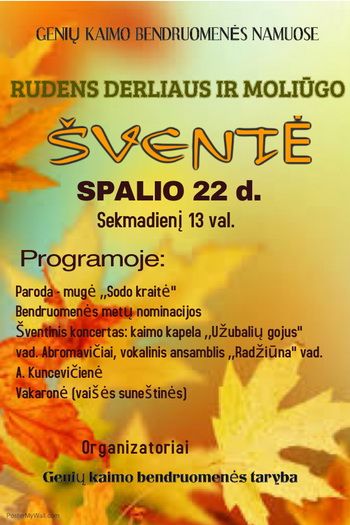 Spalio 22-ąją Geniuose – rudens derliaus ir moliūgo šventė!
