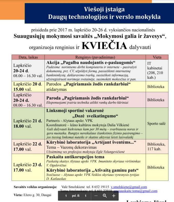 Daugų technologijos ir verslo mokykla kviečia į mokymosi savaitę….
