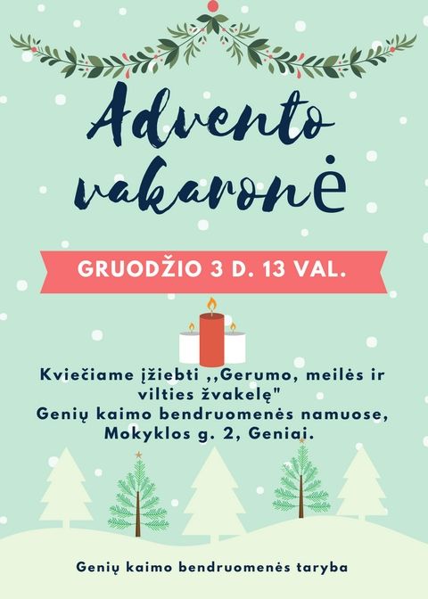 Sekmadienį Genių kaimo bendruomenė kviečia į Advento vakaronę