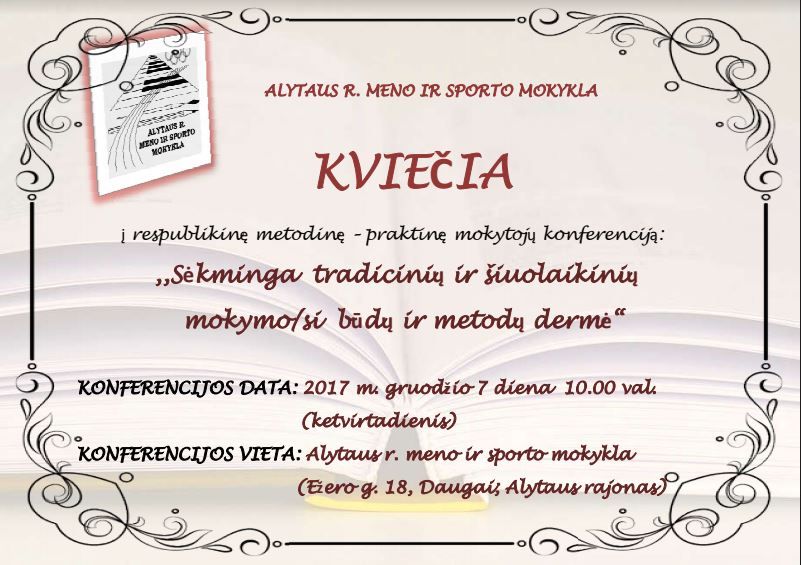 Ketvirtadienį Alytaus r.meno ir sporto m-kloje  vyks respublikinė metodinė-praktinė mokytojų konferencija