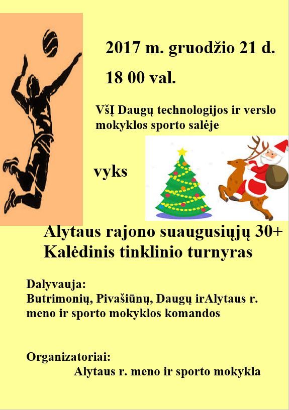 Ketvirtadienį Dauguose vyks Alytaus rajono suaugusiųjų 30+ Kalėdinis tinklinio turnyras