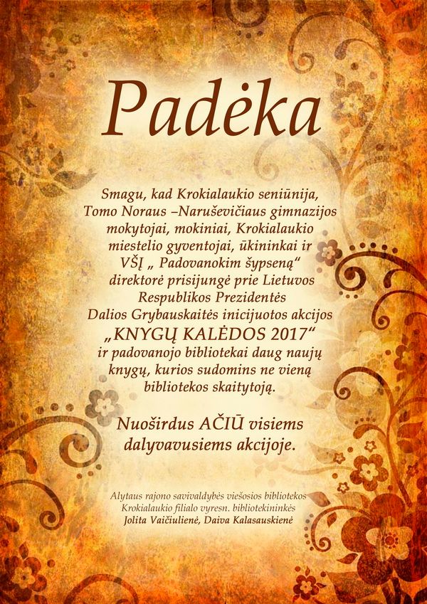 Padėka Krokialaukiui