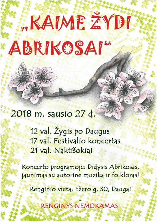 Sausio 27 d. Dauguose vyks muzikos festivalis „Kaime žydi abrikosai”