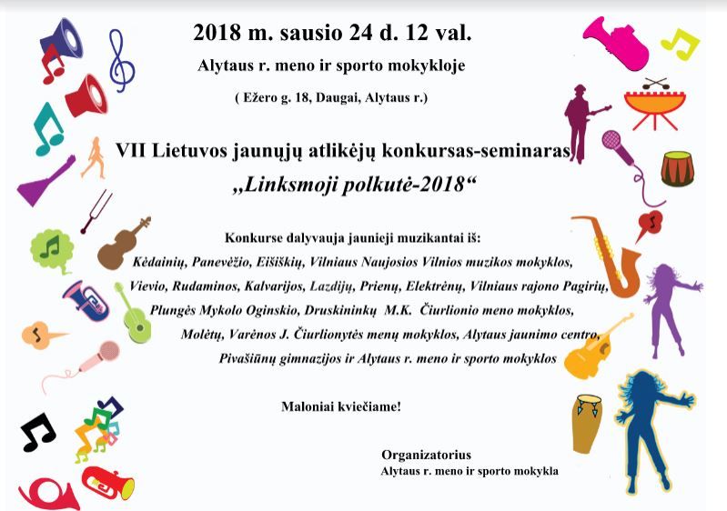 Trečiadienį Alytaus r.meno ir sporto m-kloje vyks jaunųjų atlikėjų konkursas- seminaras ,,Linksmoji polkutė  – 2018“