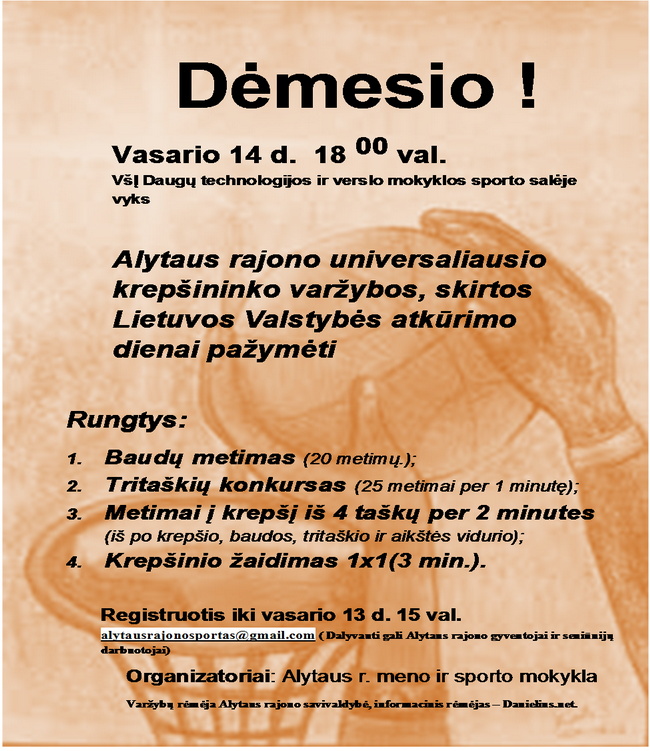 Vasario 14-ąją Dauguose vyks Alytaus rajono universaliausio krepšininko varžybos