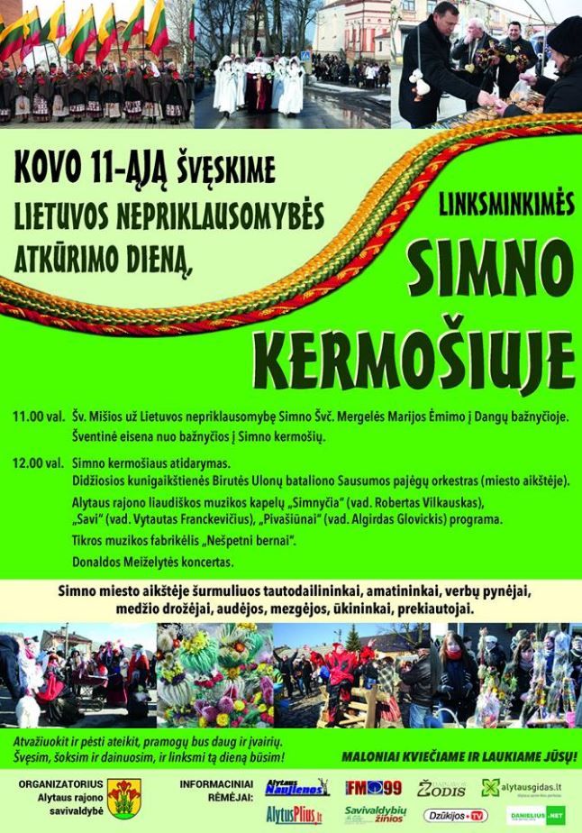Kovo 11-ąją – Simno kermošius ir Donaldos koncertas (praeitų metų video)