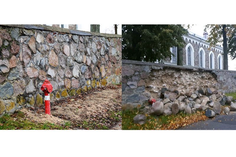 Daugų Dievo Apvaizdos bažnyčios išversta mūrinė tvora atstatyta (foto)