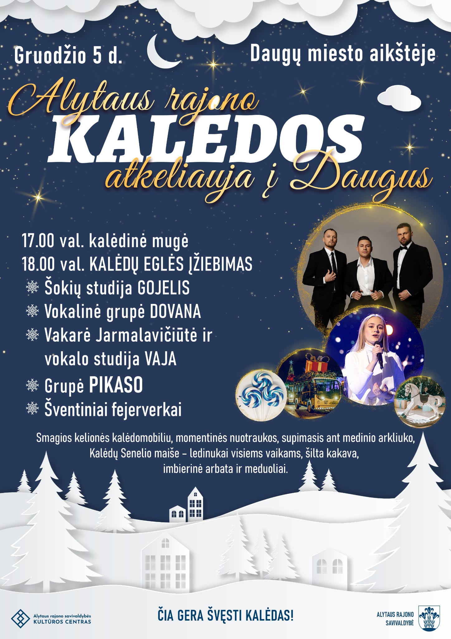 Gruodžio 5 d. Dauguose – pagrindinės Alytaus rajono Kalėdų eglės įžiebimo šventė